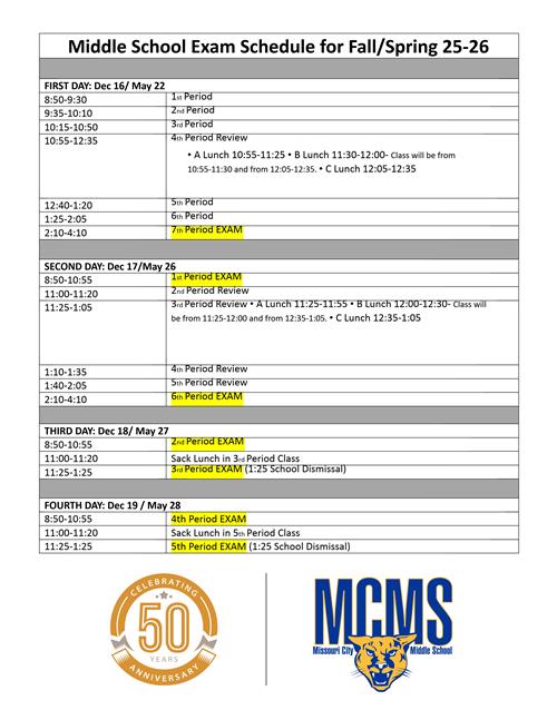  MCMS Fall Semester Exam Schedule